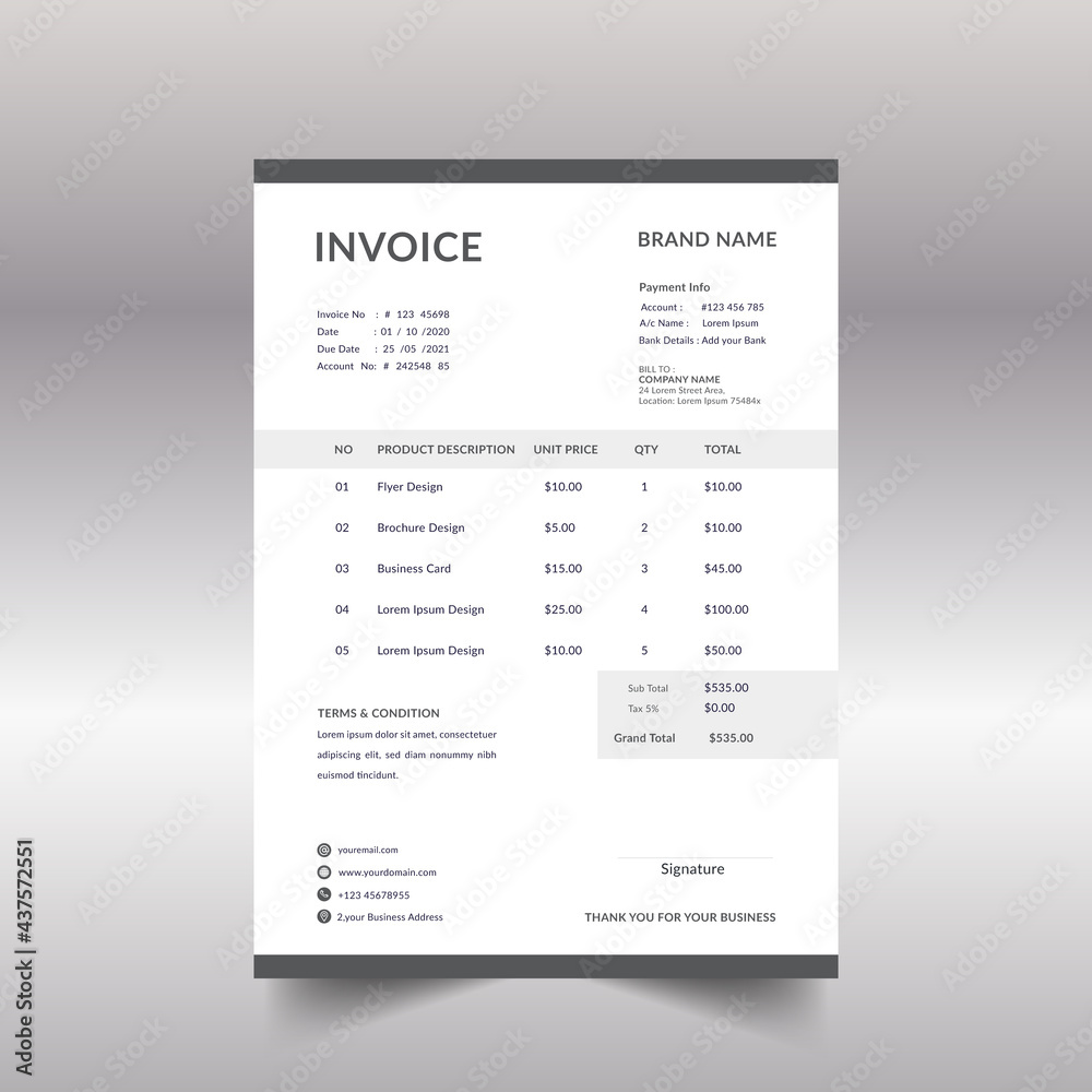 Fototapeta premium Black and white business invoice template