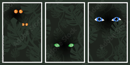 the eyes of different creatures in the night - wall art vector set, for wall art, poster, wallpaper, print
