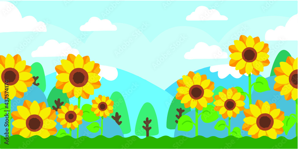 Adorable Sunflower Field Doodle Illustration Adorable Sunflower Field Doodle Illustration