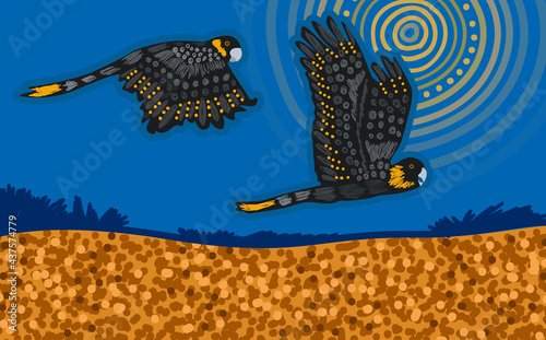 Yellow tail black cockatoo aboriginal art