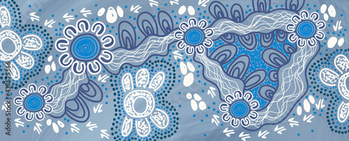 Blue aboriginal contemporary style of artwork