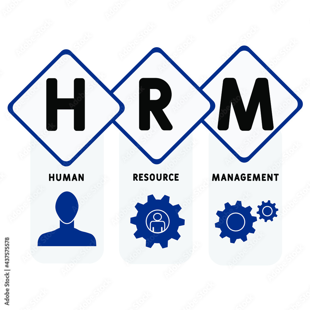 HRM - Human Resource Management acronym. business concept background. vector illustration concept with keywords and icons. lettering illustration with icons for web banner, flyer, landing pag HRM - Human Resource Management acronym. business concept background. vector illustration concept with keywords and icons. lettering illustration with icons for web banner, flyer, landing pag