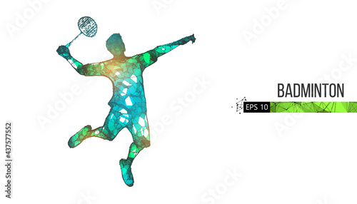Abstract silhouette of a wireframe badminton player from particles on the background. Convenient organization of eps file. Vector illustartion. Thanks for watching