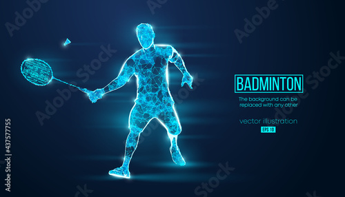 Abstract silhouette of a wireframe badminton player from particles on the background. Convenient organization of eps file. Vector illustartion. Thanks for watching