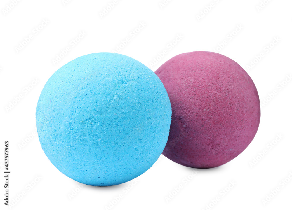 Two bright bath bombs on white background Two bright bath bombs on white background