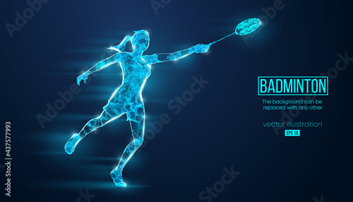 Abstract silhouette of a wireframe badminton player from particles on the background. Convenient organization of eps file. Vector illustartion. Thanks for watching