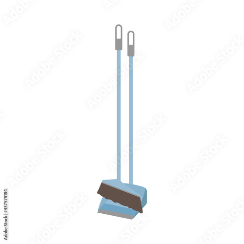 Long handle brush, dustpan icon. Cleaning service concept. Stock vector illustration isolated on white background. Can be used as a symbol or sign. Flat cleaning item, dust pan with broom for cleaning