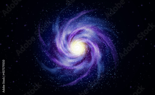 Spiral Galaxy on Cosmic Background. The universe stars, nebula. Vector illustration for your artwork.