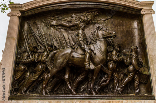Close up of the Robert Gould Shaw Memorial in Boston