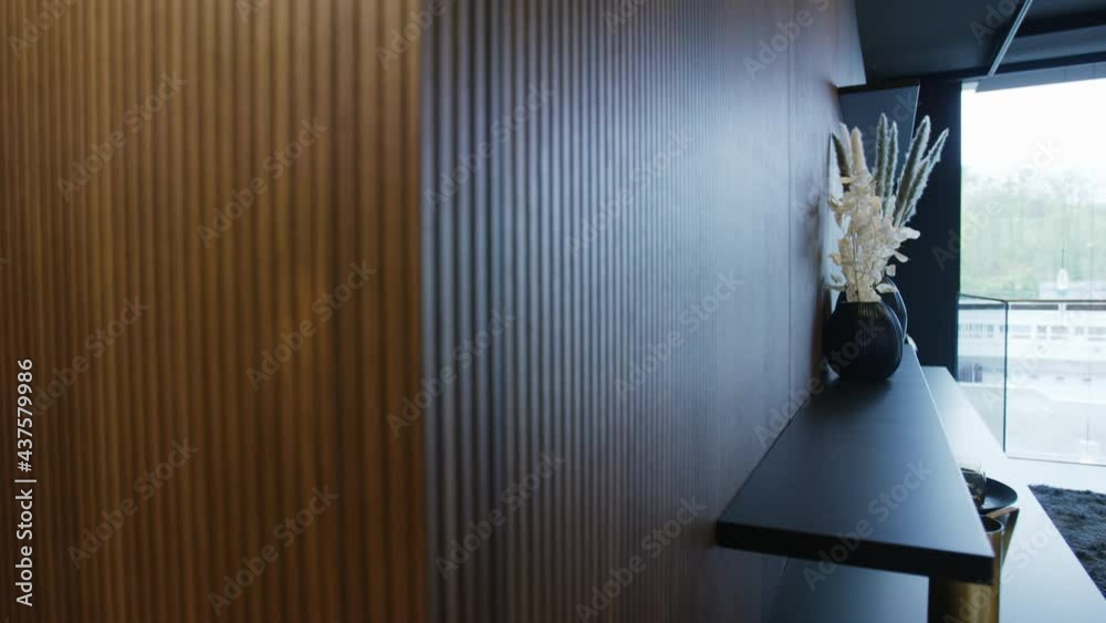 European  modern Living room with Woodwall