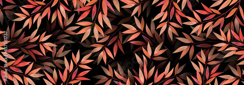 3d realistic autumn leaves. Autumn background in red, orange colors. Texture design for web banner, print, wallpaper. Vector illustration.