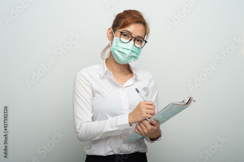 infection, medical, mask, health, coronavirus, virus, protection, woman, isolated, young, protective, prevention, female, surgical, people, portrait, care, face, epidemic, covid-19, background, pandem photo