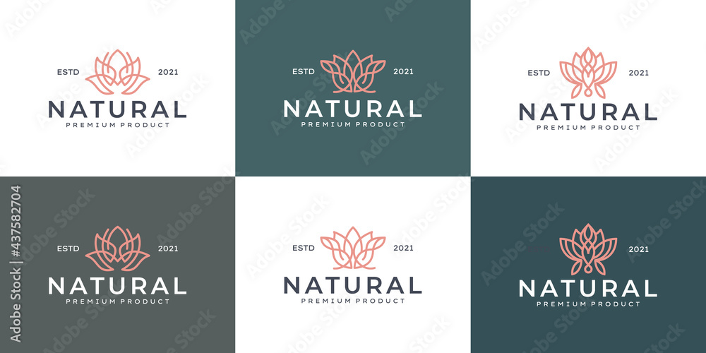 set of Luxury line art beauty flower logo design