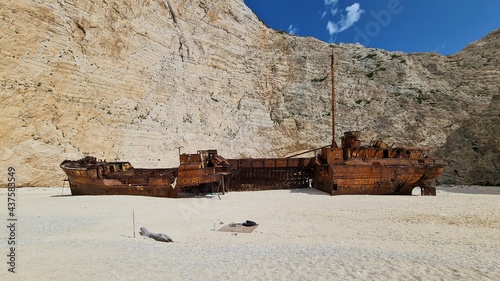 navagio shipwreck beach in zakynthos greece close up