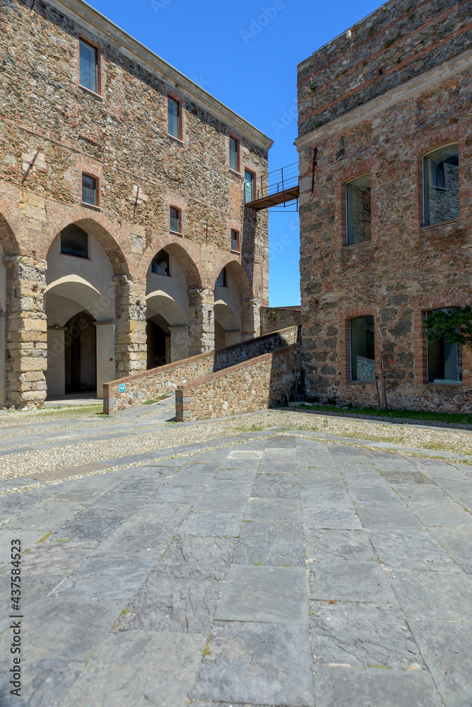 Naklejka premium Savona, Italy. May 20th, 2021. Detail of the parade ground of the Citadel of the Priamar Fortress.