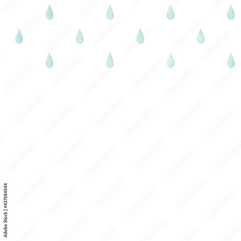 かわいい手書きのしずくの背景素材:雨の日、梅雨のイメージに使える水色の雫のシームレスパターン・大きめ白背景タイプ かわいい手書きのしずくの背景素材:雨の日、梅雨のイメージに使える水色の雫のシームレスパターン・大きめ白背景タイプ