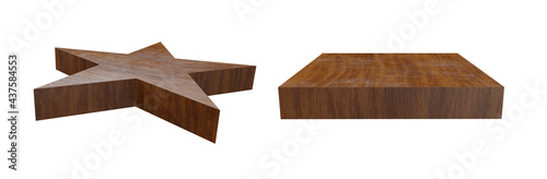 3d render of star and square or rectangle wooden stand or stage or platform for product showcase