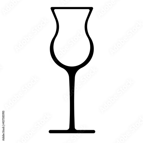 Black silhuette of glass for cocktail or short drink. Glass for vodka or hungarian palinka. Glass for shot drink. Vector illustration, flat style