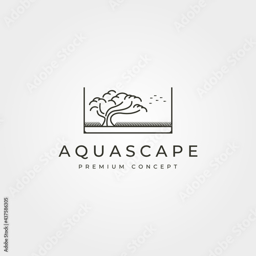 aquascape bonsai logo vector line art symbol illustration design, aquarium logo design
