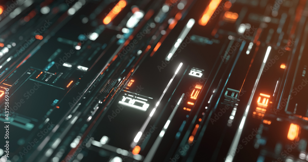 Obraz premium Abstract Big data visualization, transfer, code, digital technology. data flow. 3D rendering