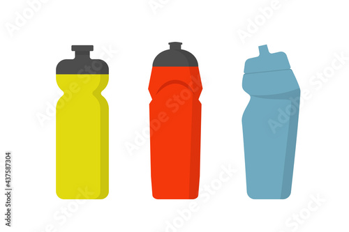 Set of sport water bottles. Illustration of container water for sport and fitness.