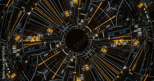 Blockchain bitcoin mining background concept. Circular abstract iris, high tech background.