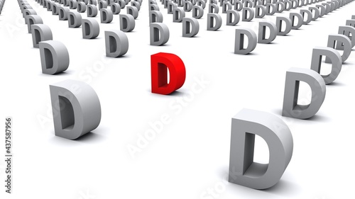 3D illustration of  the letter D Standing out from the crowd