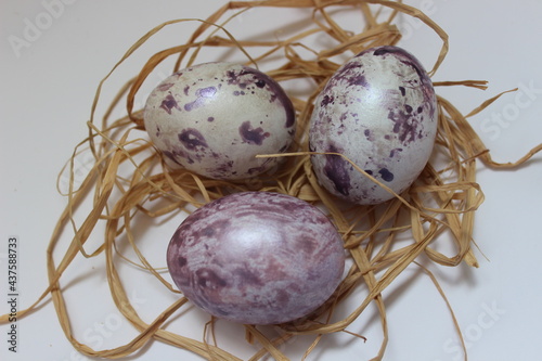 Easter image. Marble easter eggs in a nest. Stylish Easter.
