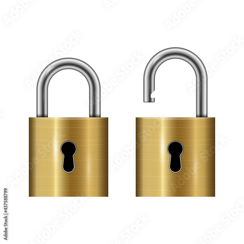 Locked and unlocked padlock isolated on white background, vector illustration