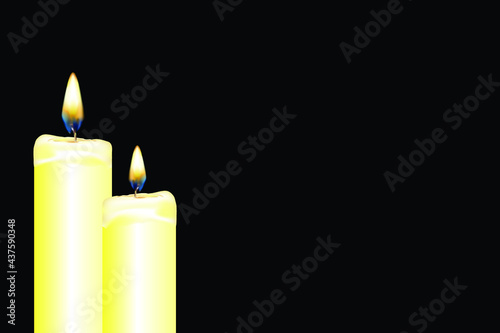 burning candles vector illustration. Flame candles isolated on black background