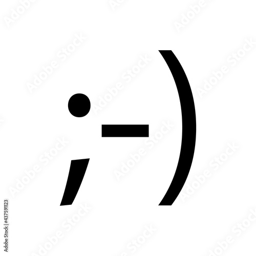 Wink emoticon. Smirk symbol. Expression in ASCII code. Simple keyboard symbol isolated on white background. Blink eye icon.