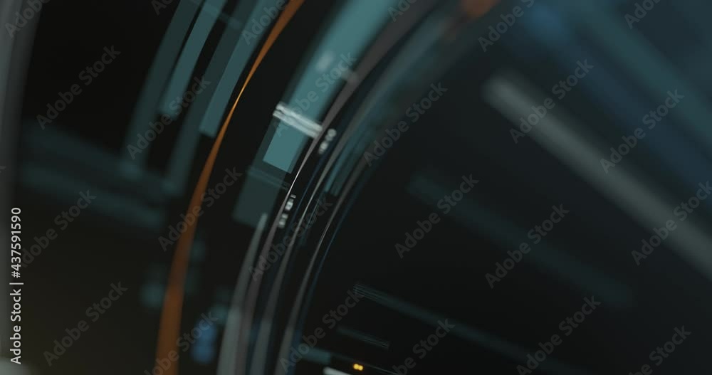 Intro news, technology graphic motion graphic with lines and circular shapes, abstract tunnel background. Great for news, technology and business templates. 3D rendering, seamless loop