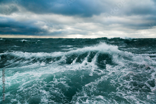Ocean storm. Storm waves in the open ocean. Not a calm open sea.