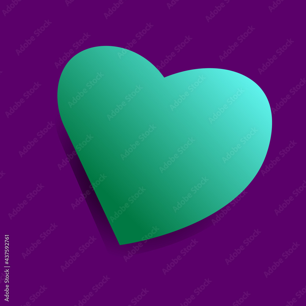 Green heart on a purple background background.Valentine's day, love people.decoration of a postcard, banner, advertisement, notepad.Vector, illustration.Orange autumn.