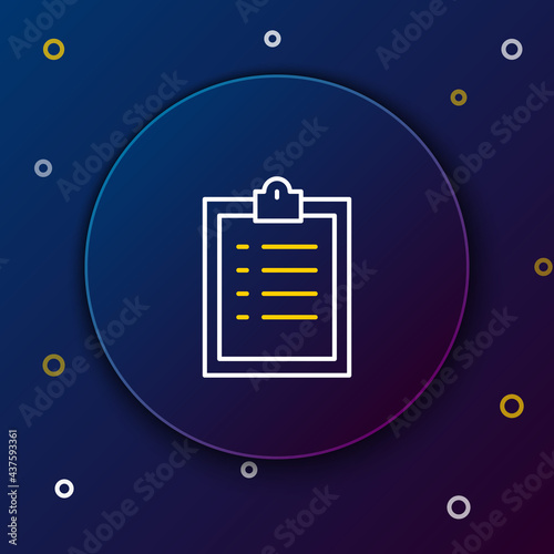 Line Clipboard with checklist icon isolated on blue background. Control list symbol. Survey poll or questionnaire feedback form. Colorful outline concept. Vector