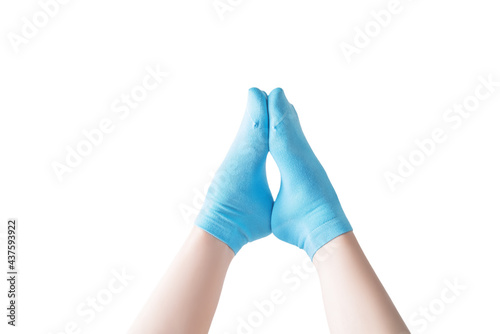 Blue socks on a white isolated background