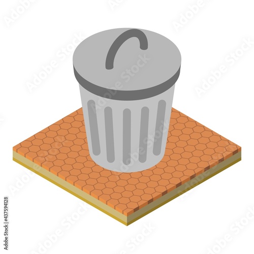 Metal trashcan icon. Isometric illustration of metal trashcan vector icon for web