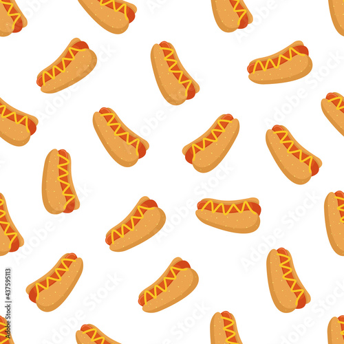 Hotdog seamless pattern on white background. Food background texture. It be perfect for fabric, wrapping, packaging, digital paper and more