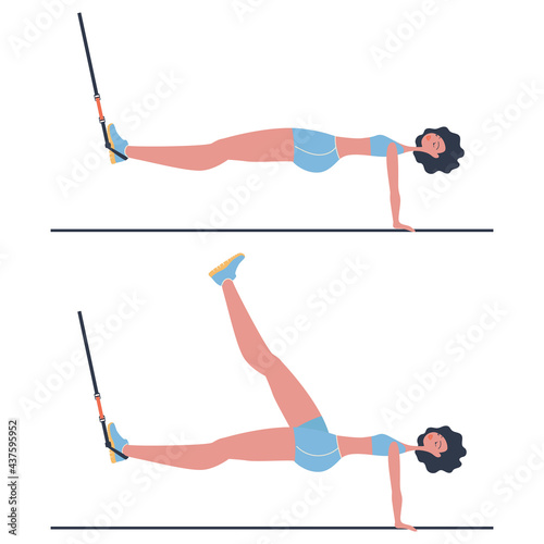 Exercise for a strong back and thin waist by a woman wearing athletic shorts. Flat Vector Illustration