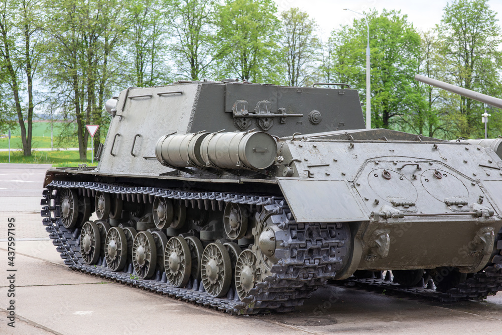 Rear view of the ISU-152 tank. Soviet self-propelled gun developed and used during World War II