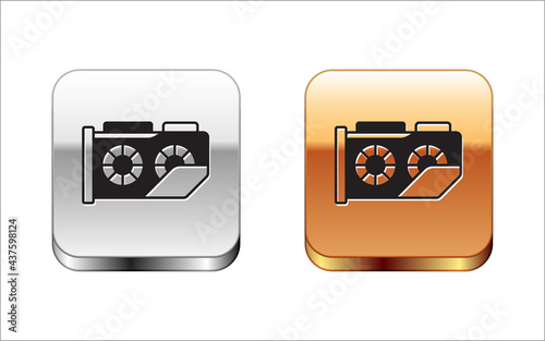 Black Video graphic card icon isolated on white background. Silver and gold square buttons. Vector