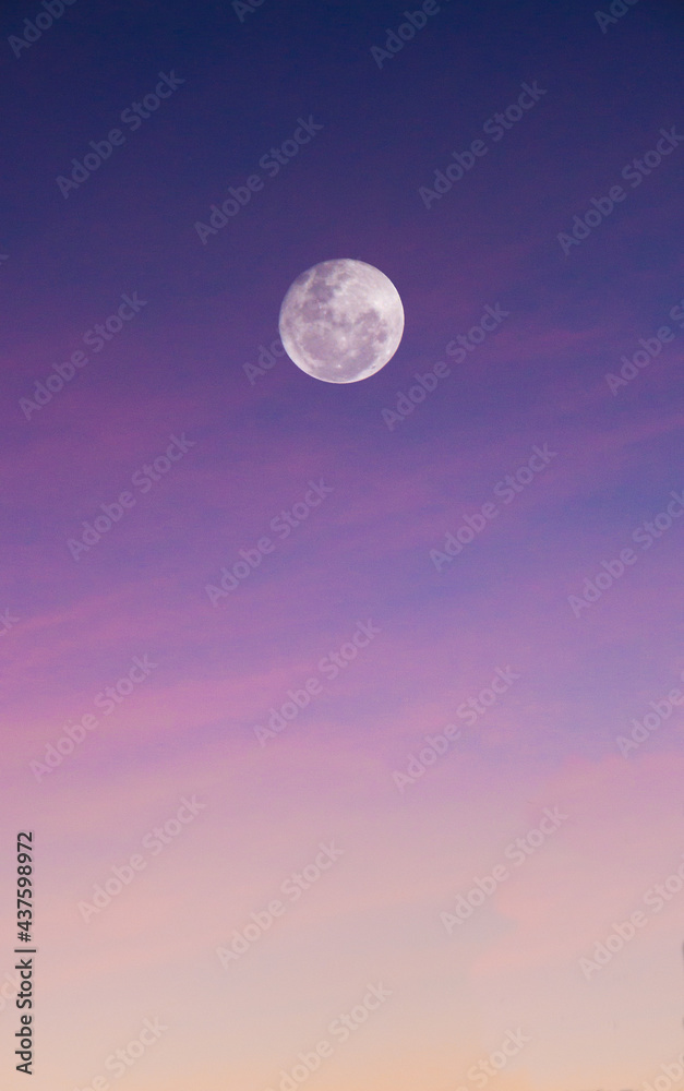 Cielo violeta del atardecer con la luna Cielo violeta del atardecer con la luna