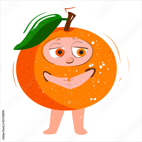 Fresh juicy orange cartoon character orange. Funny cute mandrarin. photo