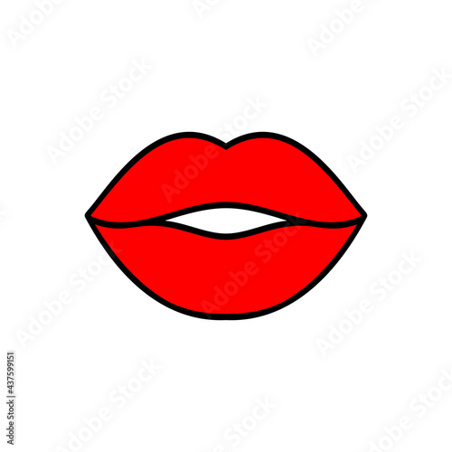 Lips kiss illustration. Vector icon, symbol isolated on white. Cool sexy red kisses. Cartoon Sign for print, comics, fashion, pop art, design, stickers, decoration boards, and backgrounds.