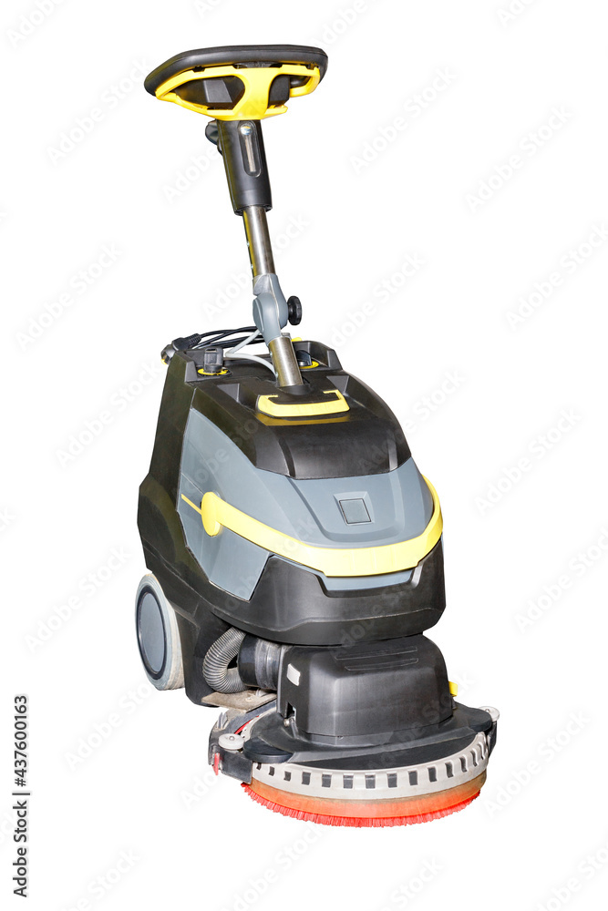 Fototapeta premium Scrubber drier with manual control for cleaning small areas, isolated on white background.