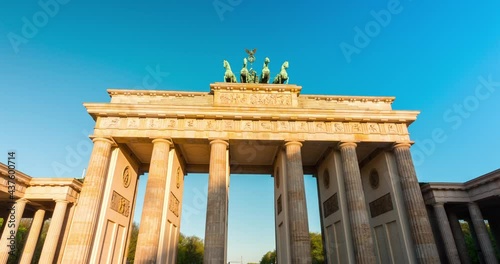 Brandenburg Gate hyperlapse at early morning, shadows moving on historic building
