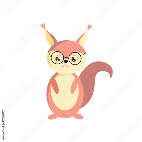 A squirrel with glasses.
Vector illustration for kindergarten.
A character for children.