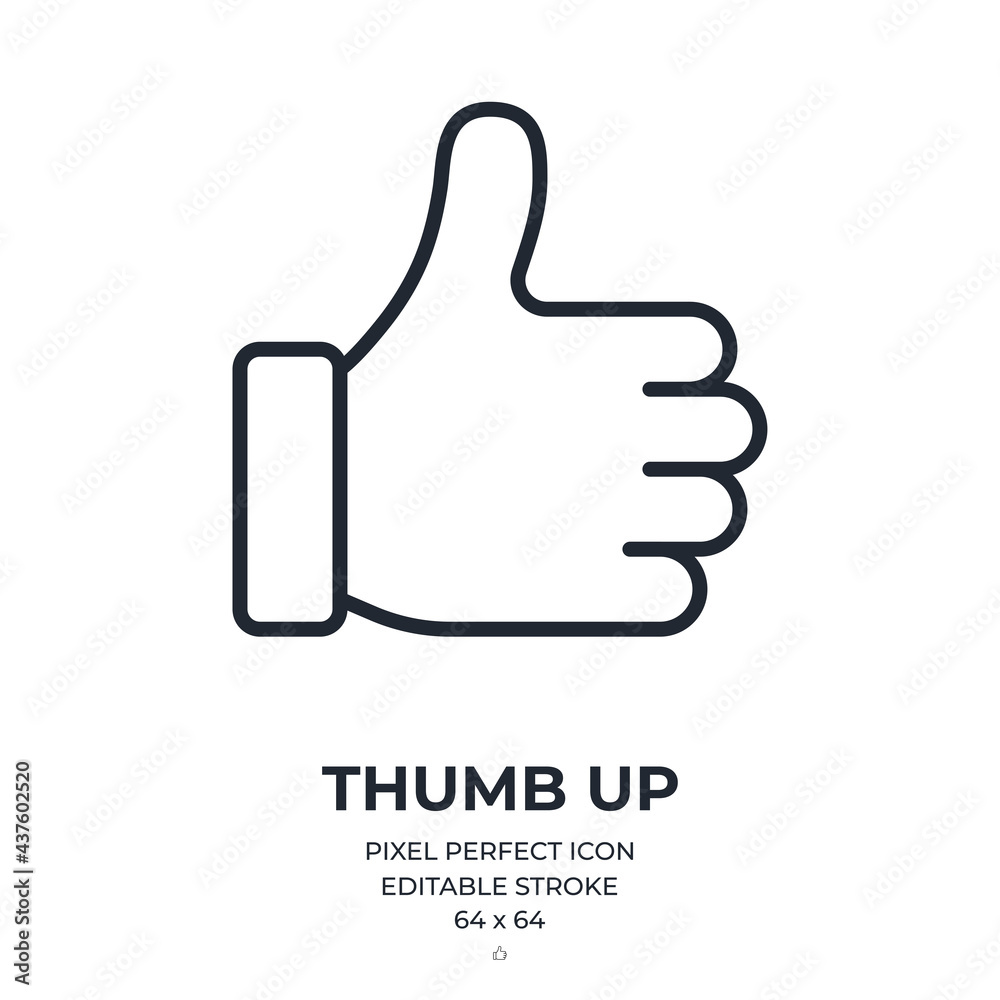 Thumb up editable stroke outline icon isolated on white background flat vector illustration. Pixel perfect. 64 x 64. Thumb up editable stroke outline icon isolated on white background flat vector illustration. Pixel perfect. 64 x 64.