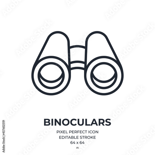 Binoculars editable stroke outline icon isolated on white background flat vector illustration. Pixel perfect. 64 x 64.