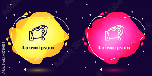 Set line Hands in praying position with rosary icon isolated on blue background. Praying hand islam muslim religion spirituality religious. Abstract banner with liquid shapes. Vector